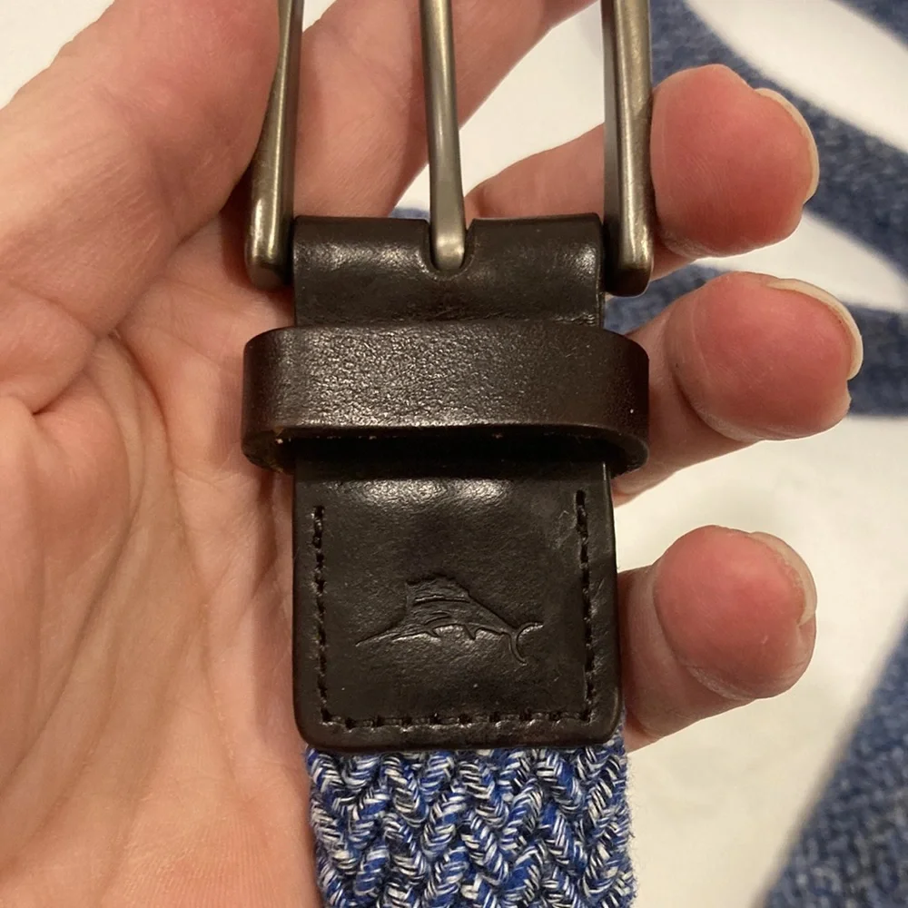 Tommy Bahama Fabric/Leather Blue Stretch Belt Size XL